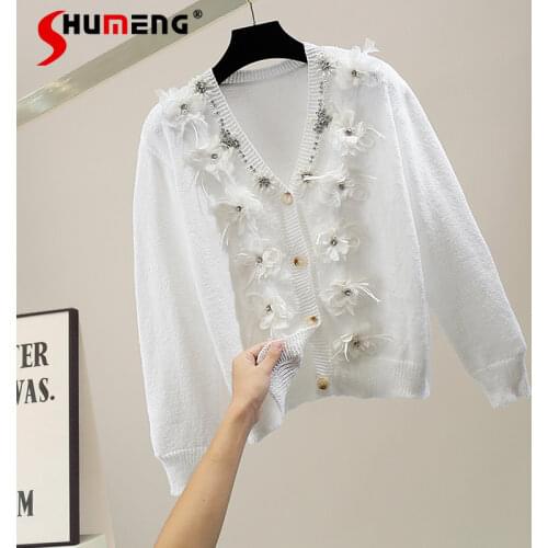 Fashion Bead Three-Dimensional Flower Decorative Knitwear Female 2021 Autumn New Long Sleeve Loose Casual Casual Top Women