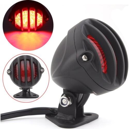 Motorcycle Black Retro Grill Adjustable LED Taillight Stop Signal Brake Tail Light For Harley Chopper CafeRacer Scrambler Bobber