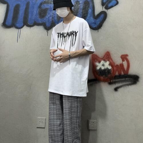 2021 new Korean Harajuku trend hand-painted letters hip-hop style loose short-sleeved T-shirt streetwear men and women T-shirts