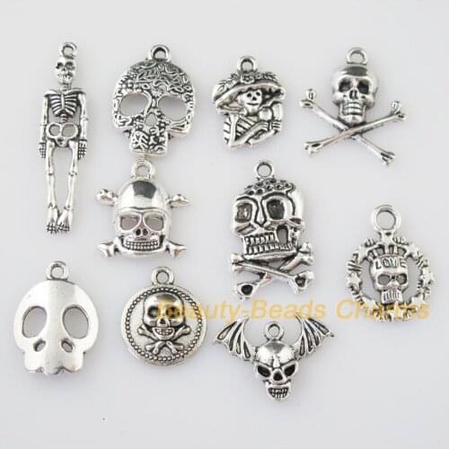 New 20Pcs Tibetan Silver Color DIY/ Halloween Skull Mixed Charms Pendants