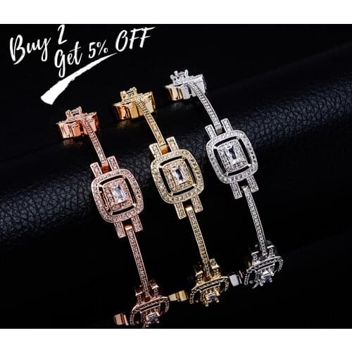 New bling iced Luxury Fashion Baguette Bracelet Micro Pave Cubic Zirconia High Quality Hip Hop Punk Style Jewelry For Women