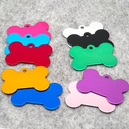 20Pcs Aluminum Pet Collar Personalized ID Tag Engraved Name for Dog Cat Puppy Keyring Charm Pendant Bone Necklace Accessories