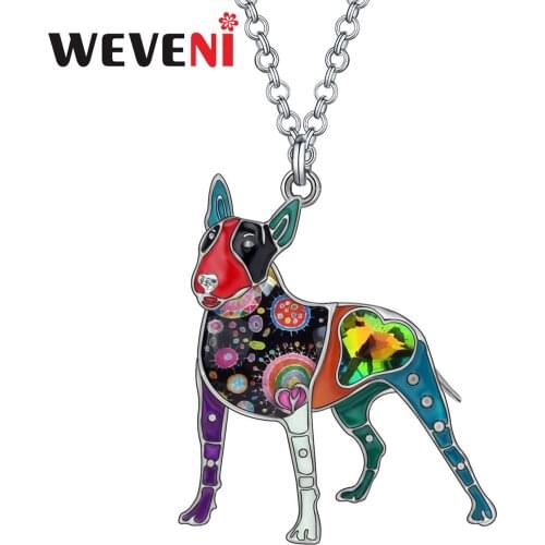 WEVENI Rhinestone Crystal Enamel Alloy Sweet Bull Terrier Dogs Necklace Pets Pendant Fashion Party Jewelry For Women Girls Gifts