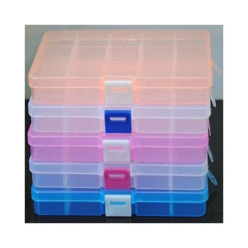 1PC Plastic 15 Slots Adjustable Jewelry Storage Box Craft Organizer Beads Multifunctional detachable 15 grid jewelry storage box