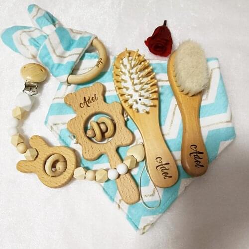 Personalized Name Newborn Bath Toy Gift Set 0-12 Months Old Baby Rattle Pacifier Chain Toy Baby Child 6 Piece Set Boy Girl Gift