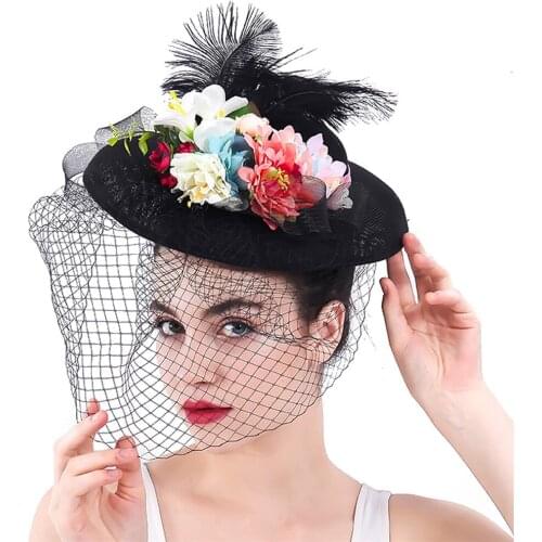 Ivory Black Chapeau Caps Bridal Hats Veil Wedding Fascinators Ladies Elegant Fashion Bow Headwear Female Kenducky Race Headpiece