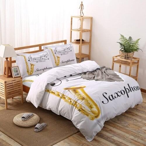Saxophone Music Note Modern Bedding Set For Adult Kids Comforter Cloth Duvet Cover Nordic Bed Covers