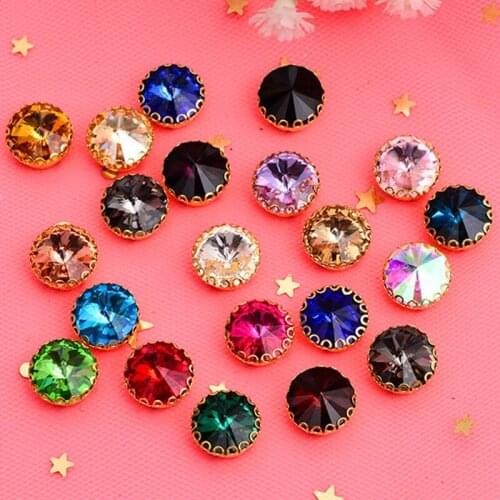 40pcs/bag Round shape glass crystal lace claw rhinestones,Golden base sew on stone for Diy/Clothing accessories