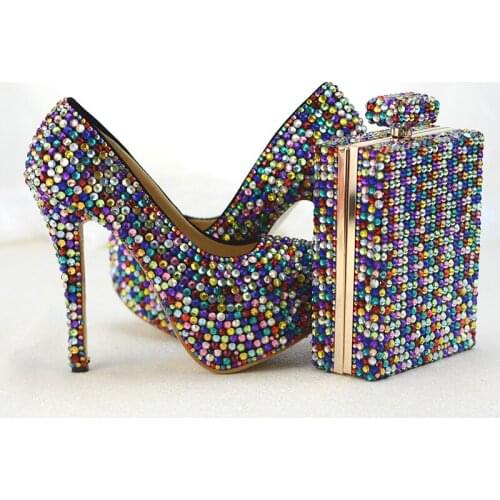 2019 new European and American pointed high heels stiletto crystal shoes contrast color wedding shoes banquet womens shoes