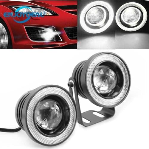 Waterproof 2PCS 12V DC COB Fog Lamps 89mm Fog DRL Projector Angle Eye Fog Lights Car Styling