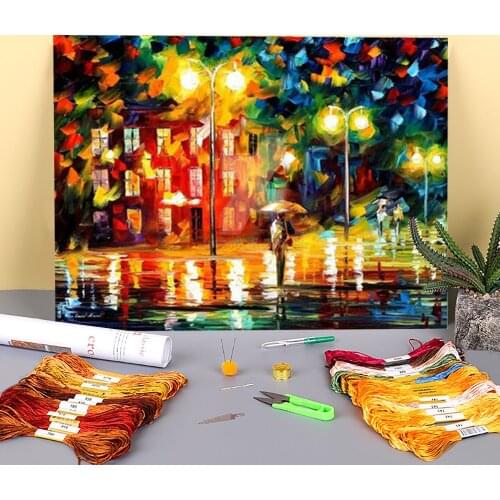 Green Mood Printed Water-Soluble Canvas 11CT Cross-Stitch Embroidery Complete Kit DMC Threads Knitting Handiwork Sales