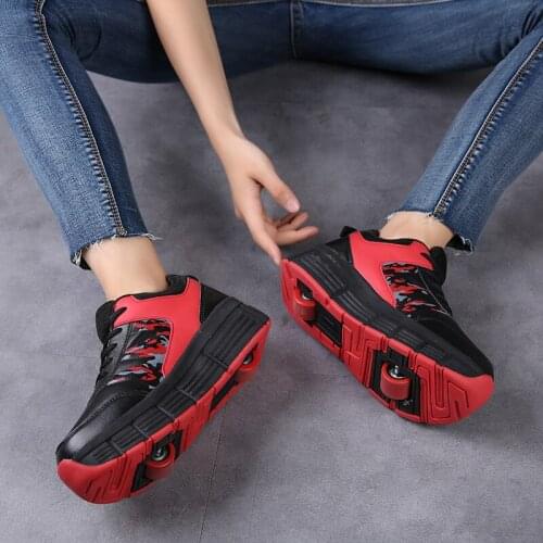 Adult Heelys Childrens Double-wheeled Roller Skates Shoes Kids Skate Sneakers Blasting Shoes with Invisible Button Walking Shoe