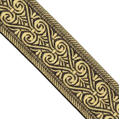 ZERZEEMOOY wide 50MM 10yard/lot Polyester Woven Jacquard Ribbon Black Gold Geometric Pattern for Curtain And Clothing Accessory