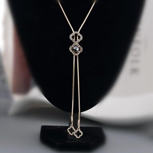 Korean new fashion sweater chain simple wild four-leaf clover crystal long necklace female pendant clothes accessories