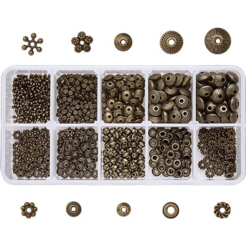 1 Box Mixed Shapes Tibetan Style Alloy Bead Spacers Metal Beads for Jewelry Making DIY Bracelet Necklace Antique Bronze
