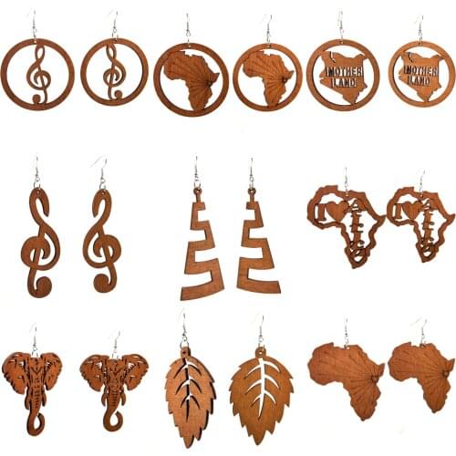 1 pair Good Quality Wood Earrings Organic brown Hollow African Woman Wooden Brincos 40 Styles