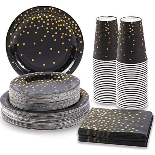 Black Gold Dot Design Confetti Party Adult Elegant Disposable Drink Cup Party Wedding Supplies 10Pcs Of Tableware Decoration