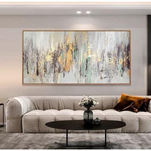 100% Hand painted Gray Golden Blue Abstract Dreamlike Shading Method Oil Painting Canvas Handmade Painted Home Decor Artwork