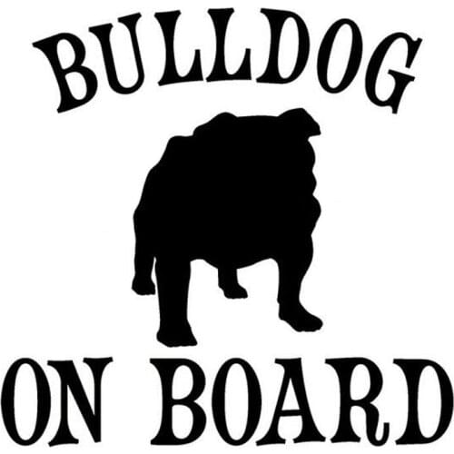 13*13CM BULLDOG ON BOARD Pet Dog Car Stickers Motorcycle Decals Car Styling Accessories Black/Silver C1-0146