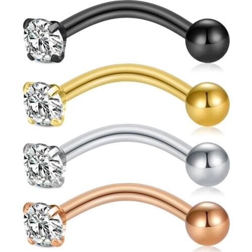 16G Eyebrow Piercing Curved Barbells CZ Ball Eyebrow Ring Body Jewelry Surgical Steel Earrings Rook Daith Piercing 10mm