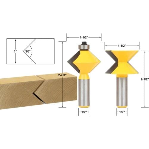 2pcs/lot Edge Banding Router Bit Set V-Design Tongue & Groove - 1/2" Shank