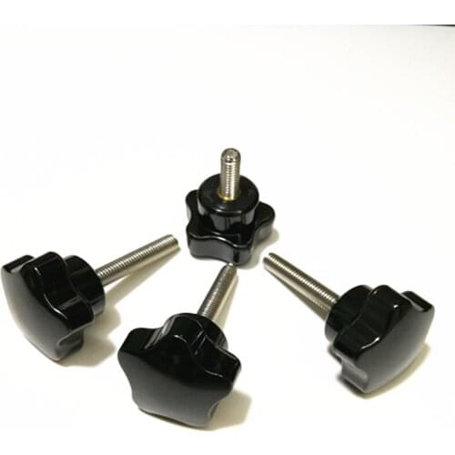 2PCS M6 Five-star handle Plum blossom rubber head twist screw Adjustable handles Stainless steel Pentagonal knob