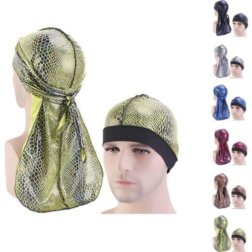 2PCS Mens Durags Hip Hop Bandana Pirate Cap Bonnet Du Doo Rag Satin Durag Headbands Headwear Long Tail Women Hair Accessories