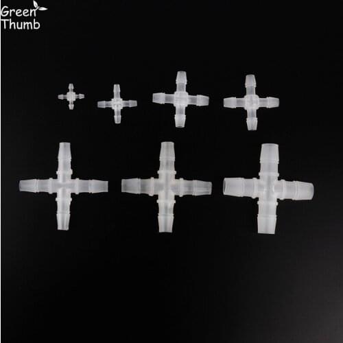 5pcs Outer Diameter 2.4-12.7mm Equal 4way Connector White Plastic Transparent Hose Pipe Adapter Air Pump Fish Tank Fittings