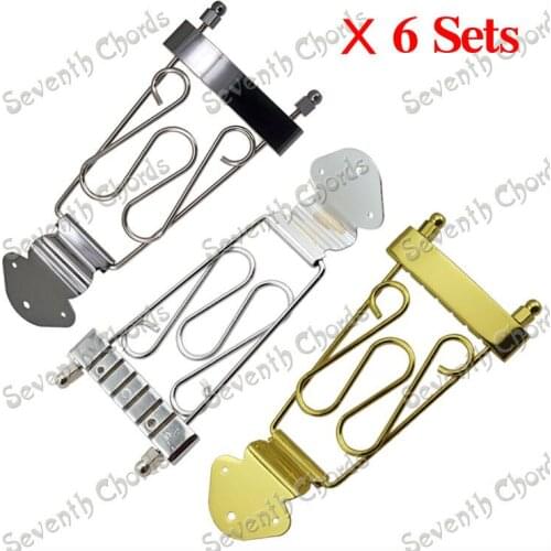 6 Sets 6 String Jazz Archtop Electric Guitar Trapeze Tailpiece with Wired Frame - Chrome - Black - Gold For Choose