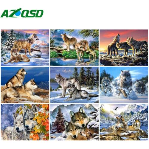 AZQSD Wolf Diamond Painting Animal Cross Stitch Diamond Embroidery Sale Full Square/Round Drill Rhinestones Gift Home Decor