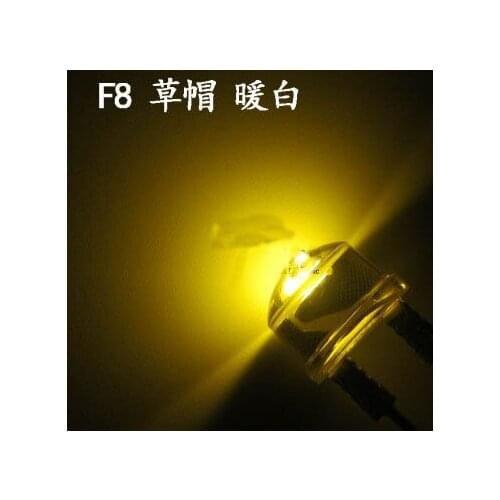 Free Ship 100pcs DIP Highlight 8mm straw hat warm white light Led Diode warm white light-emitting diode white lamp 0.5W