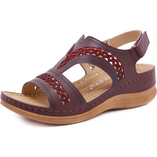 Women Premium Orthopedic Open Toe Sandals Vintage Anti-slip Breathable Leather Casual Female Platform Retro Shoes