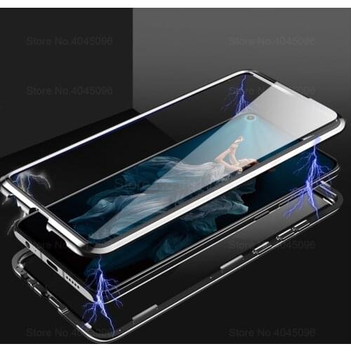 P30 Lite Case for Huawei P40 Lite P20 Pro Metal Magnetic 360 Tempered Glass Cover for Honor 8X 9X 20 20S Y9 Prime 2019 Covers