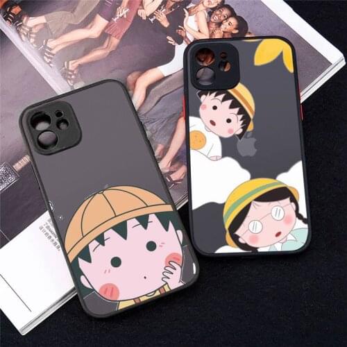 Chibi Maruko-chan Phone Case Matte Transparent for iPhone 7 8 11 12 s mini pro X XS XR MAX Plus Clear mobile bag Shell Cover