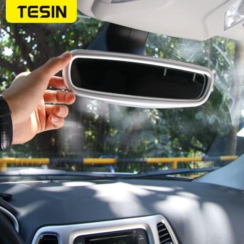 TESIN ABS Car Interior Rear Rearview Mirror Decoration Cover Trim Stickers For Jeep Compass 2017 Up Car Accessories Styling