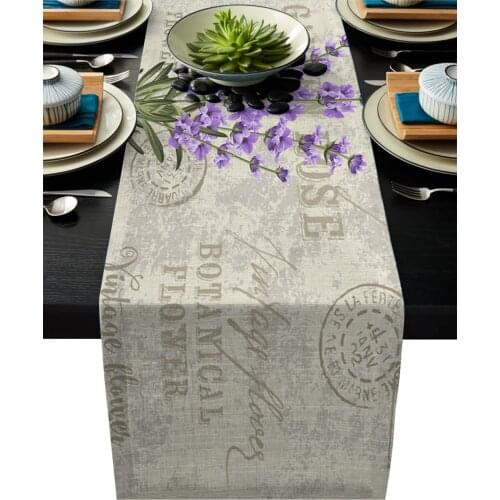Lavender Purple Flowers Leaves Rustic Table Runner Home Dining Room Decor Placemat Coaster Wedding Christmas Party Table Runners
