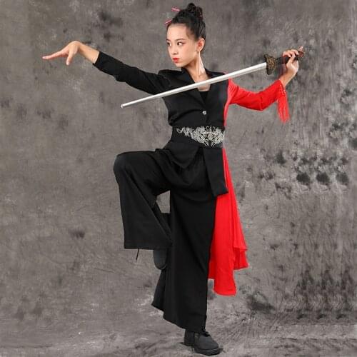 Kids Kungfu Performance Costume Long Sleeve Suit Girls Ancient Cosplay Hiphop Jazz Stage Show Dress Classical Dancewear VDB2729