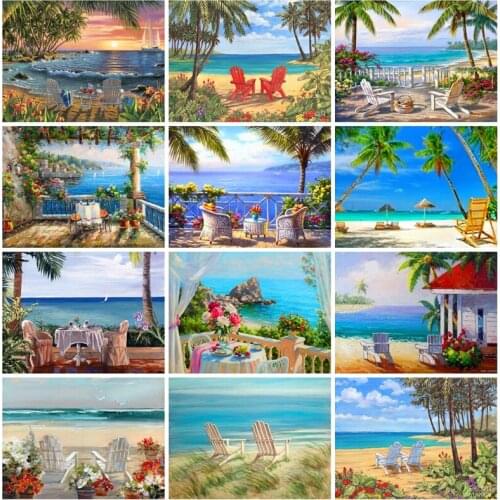 EverShine DIY 5D Diamond Painting Seaside Cross Stitch Diamond Mosaic Coconut Tree Picture Rhinestones Landscape Home Decor