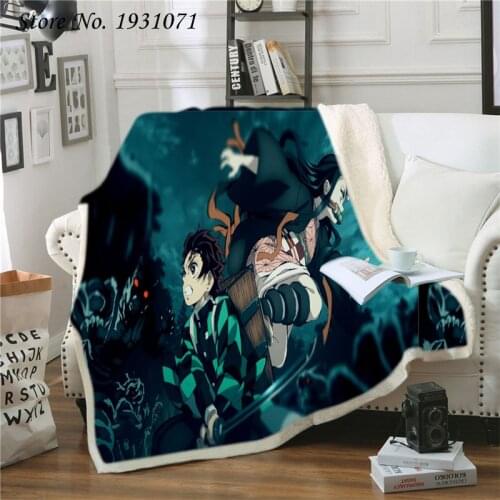 Demon Slayer Anime 3D Printed Fleece Blanket for Beds Thick Quilt Fashion Bedspread Sherpa Throw Blanket Adults Kids 07
