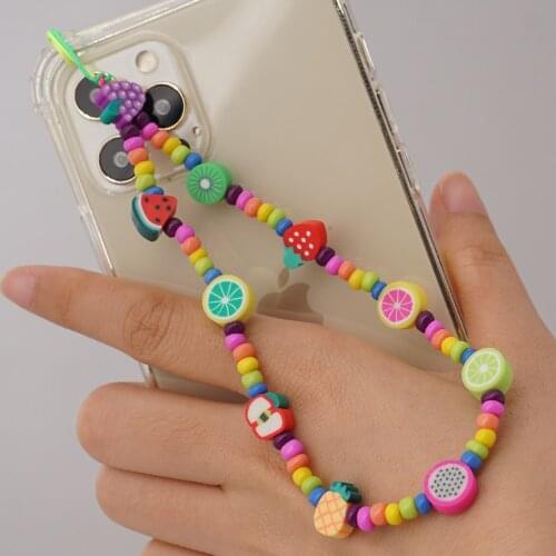 Go2Boho 2021 Phone Charm Colorful Bead Phones Chain Lanyard Beach Fruit Telephone Jewelry For Women Mobile Straps Accessories