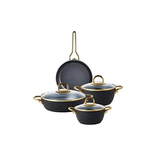 Emsan line Granit 7 Pieces. Black-Gold-20 cm 3,14lt Deep Cooker 24 cm 4,5lt Deep Cooker 26 cm 3,5lt Deep Cooker 26 cm Rice