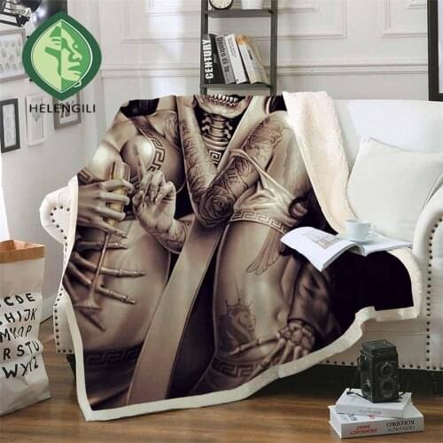 HELENGILI Skull Sherpa Blanket Girly Floral Bedspread Velvet Plush Soft Comfortable Home Camping Aircraft Blanket