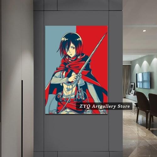 Canvas Poster Mikasa Ackerman Attack On Titan Anime Painting Home Decor Prints Pictures Modular Wall Art Modern Style Living Roo
