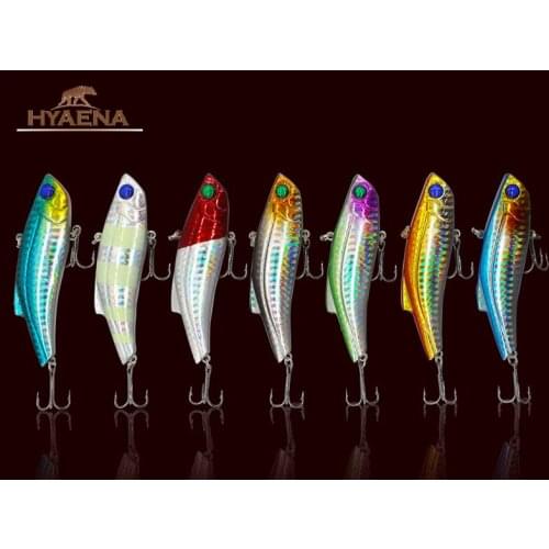 Hyaena 7pcs/lot 27g 9cm Lead Head Vibra Hard Lure 3D Eyes VIB Baits Deep Sea Wobbler Crankbait Lure With Treble Hooks