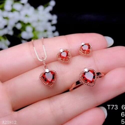 KJJEAXCMY exquisite jewelry 925 Silver-inlaid Natural Garnet Female Ring Dropping Ear Nail Mini Suit Support Detection