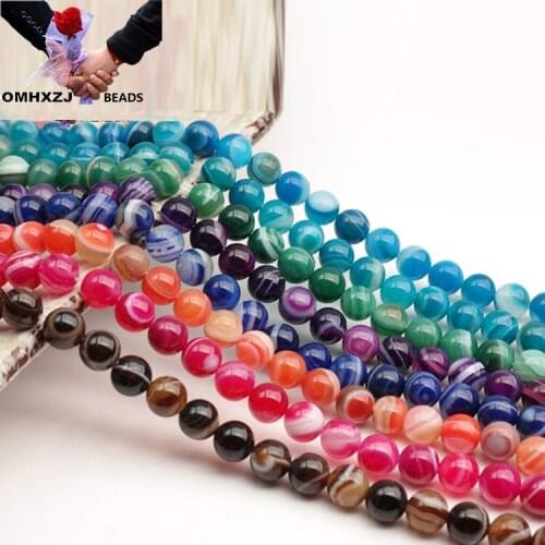 OMH JD05 6 8 10 12 14mm Natural Jewelry DIY Making Bracelet Necklace Striped Agate Round Beads Natural Jade Loose Spacer Beads
