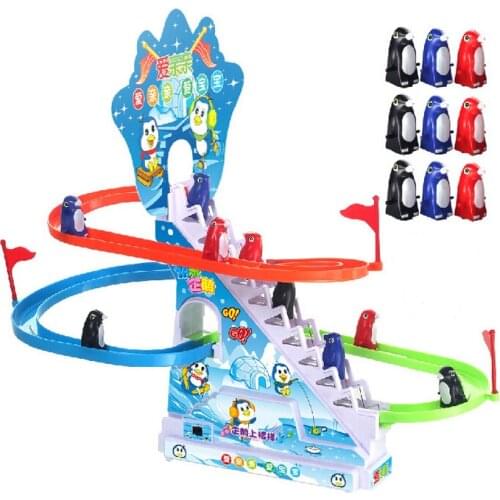 Hot Famous Electric Pet 9pcs Cute Small Penguin Climb Stairs Tracks With Light Music Funny Kid Toy Best for children gift
