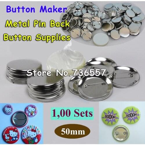 100 Sets of 2" 50mm Pin Back Metal Pinback Button Supply Materials for Professional All Steel Badge Button Maker
