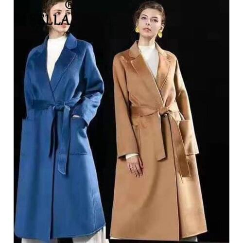 Fashion Tide Women 100% Real Wool X-Long Outerwear Korean Style Plus Size Wave Pattern Cardigan Wool Coats Overcoat With