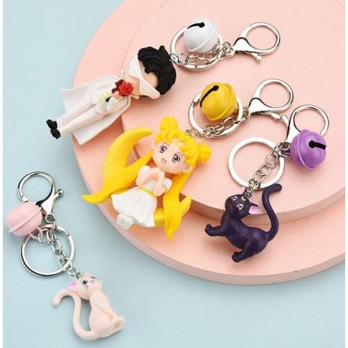 Fashion Jewelry Creative Cartoon Prince Anime Sailor Girl with Bell Charm Keychain Phone Car Bag Pendant Keyring Trinket Gifts